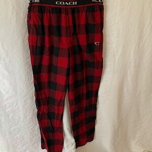Coach: Red & Black Checkered Lounge Flannel Pants- 100% cotton- pockets- S